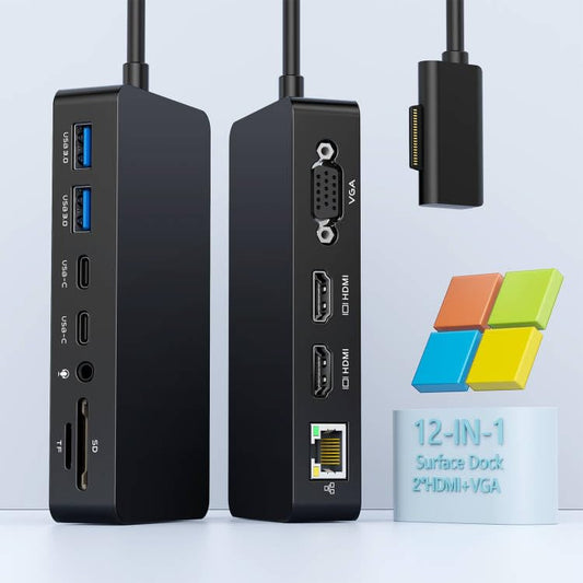 Surface Dock Triple Displays Dual HDMI+VGA- 12 in 1