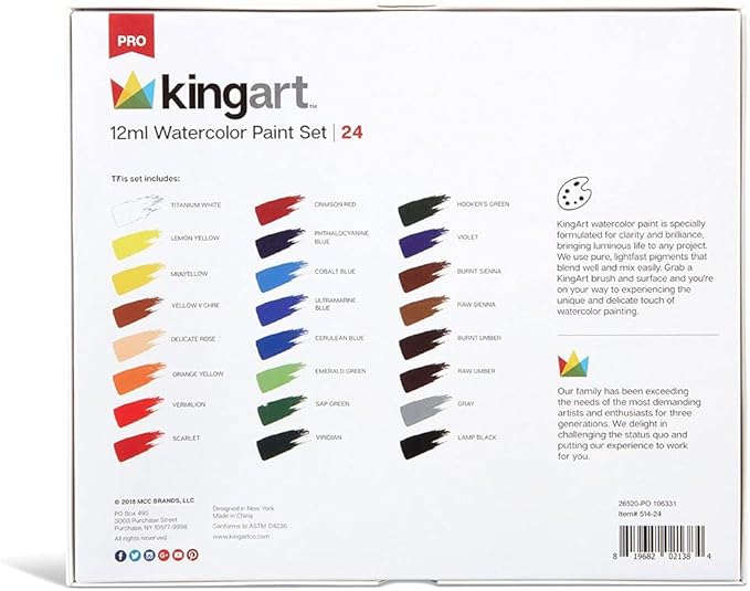 Watercolor Paint, 12ml Tubes, Set of 24