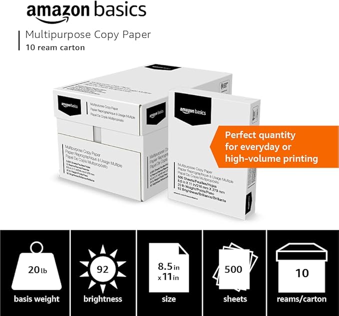 Multipurpose Copy Printer Paper, 8.5 x 11 in, 20 lb