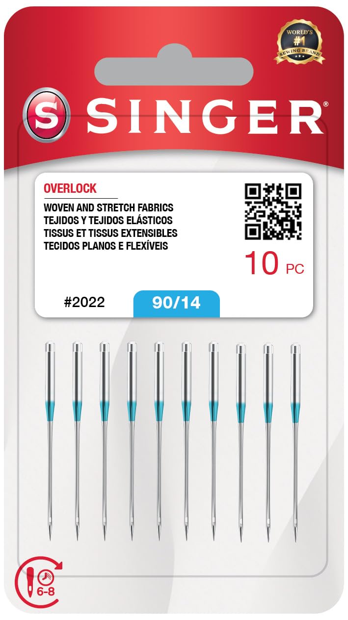 SINGER 10-Pack Serger Overlock Needles for Woven and Stretch Fabrics, Size 90/14