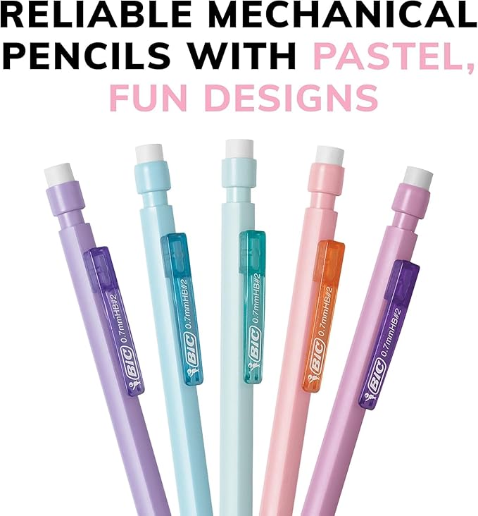 BIC Xtra-Smooth Pastel Mechanical Pencils with Erasers, Medium Point (0.7mm), 40-Count