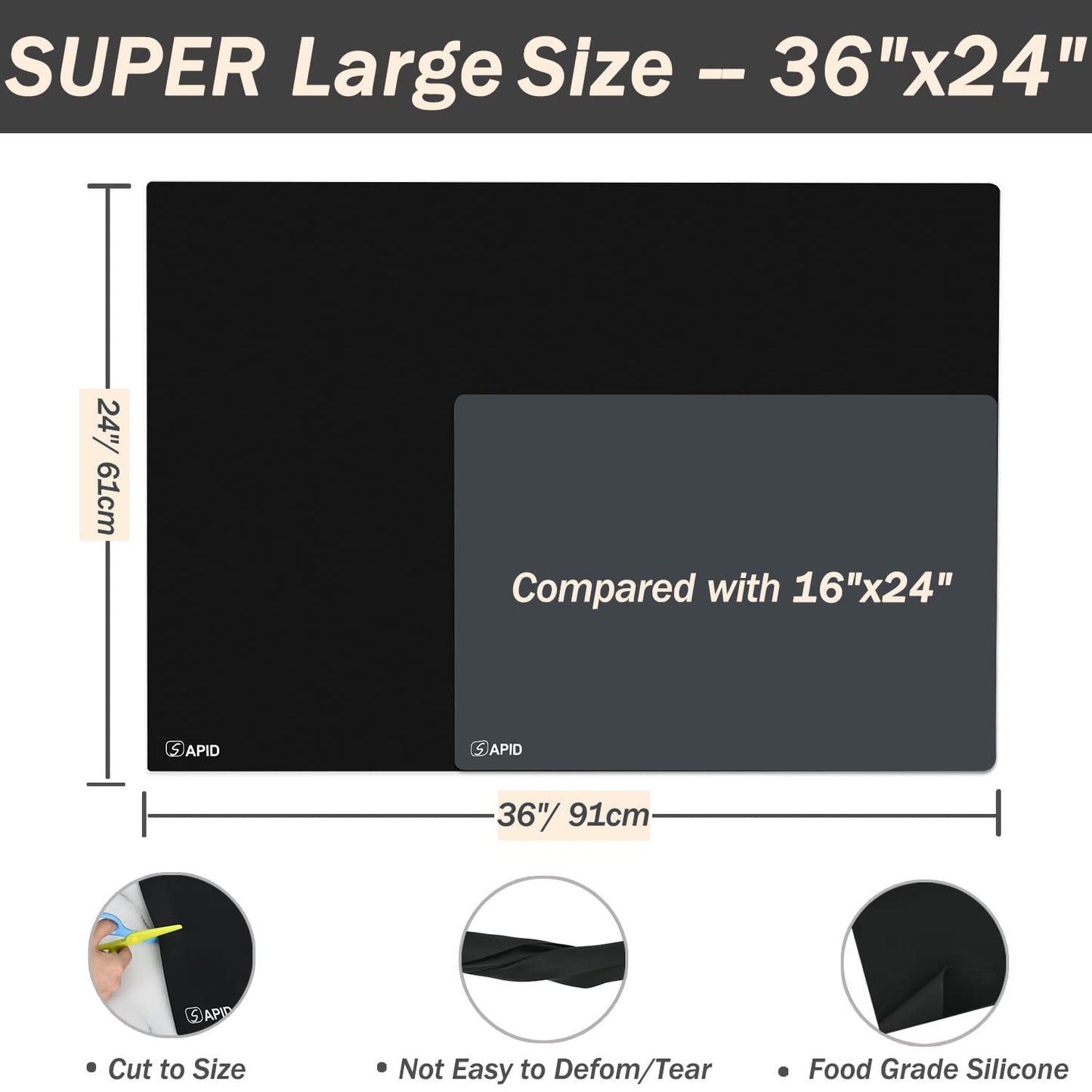 Extra Large Silicone Mat 36" x 24" Place Mats, Heat Resistant Mat