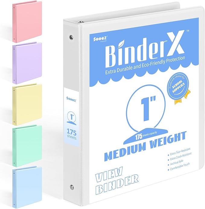 Extra Durable 3 Ring Binder, Round Ring 1 Inch
