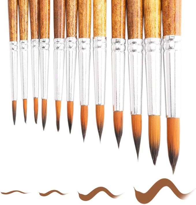 Artist Watercolor Paint Brushes, Round Pointed Tip Paint Brushes Set, 12pcs Different Sizes