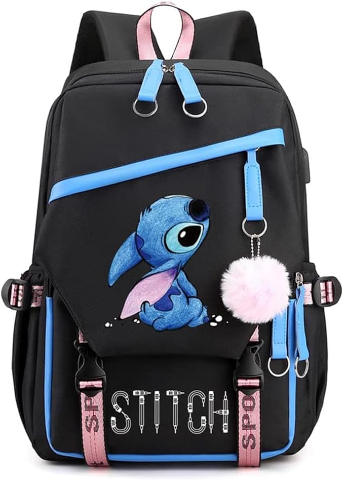 backpack with separate laptop compartment Laptop Backpack With USB and Cute Cartoon Pattern – Lavender Vibes