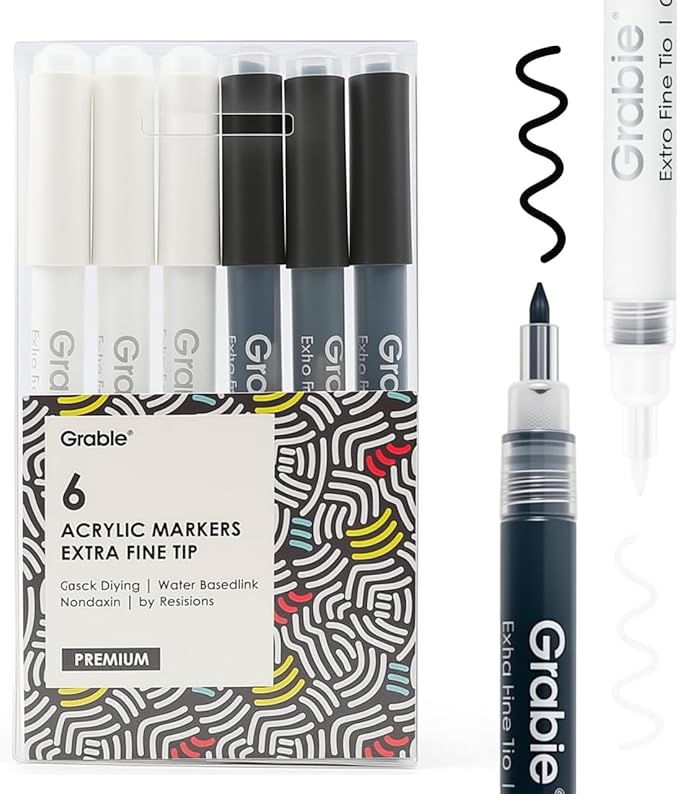 Black & White Extra Fine Tip Acrylic Paint Marker Set