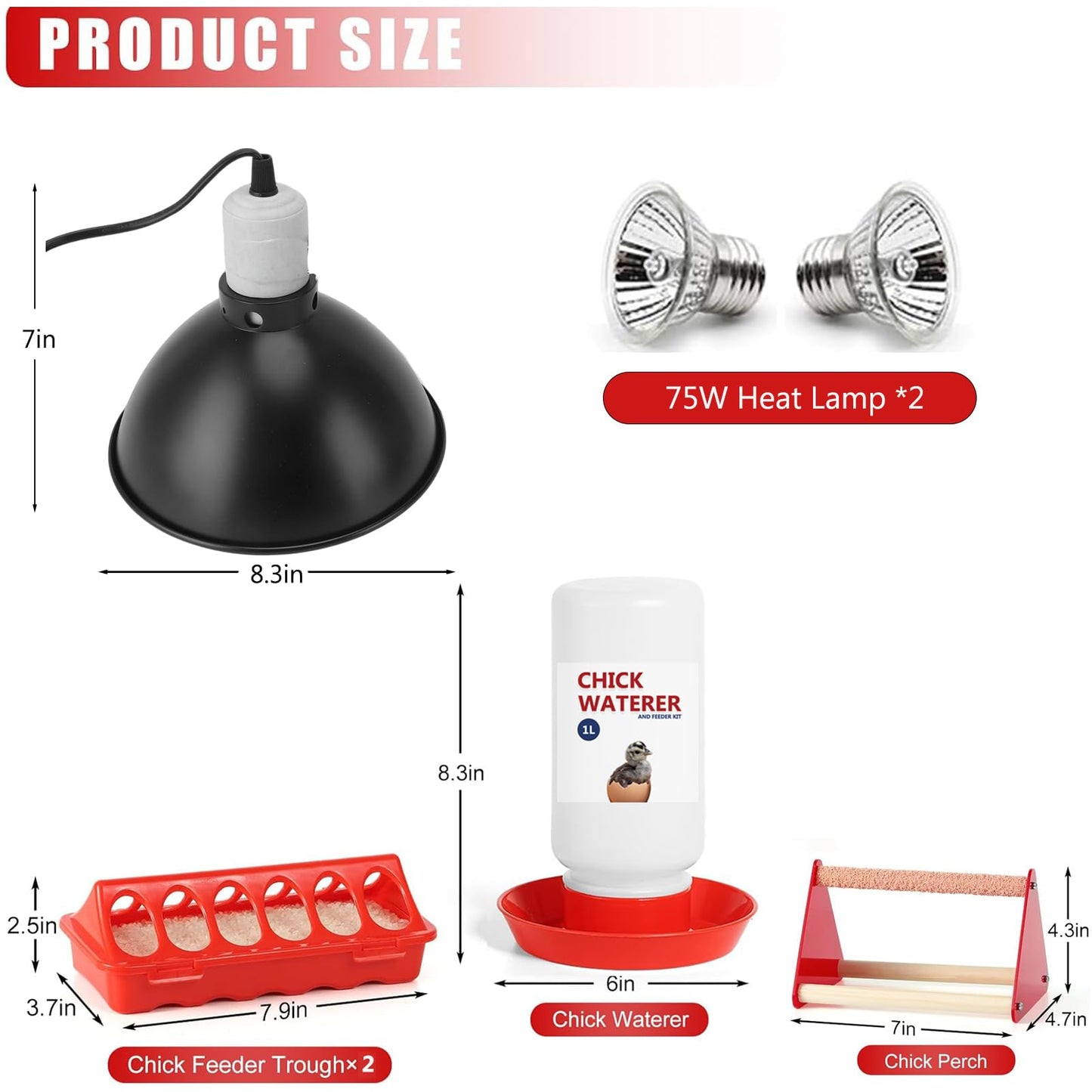 Chick Heat Lamp, 5 Pcs Chick Starter Kit with Chick Feeder and Waterer Set