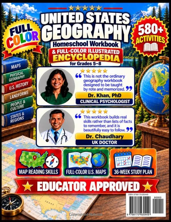 United States Geography Homeschool Workbook for Grades 5-8- paperback