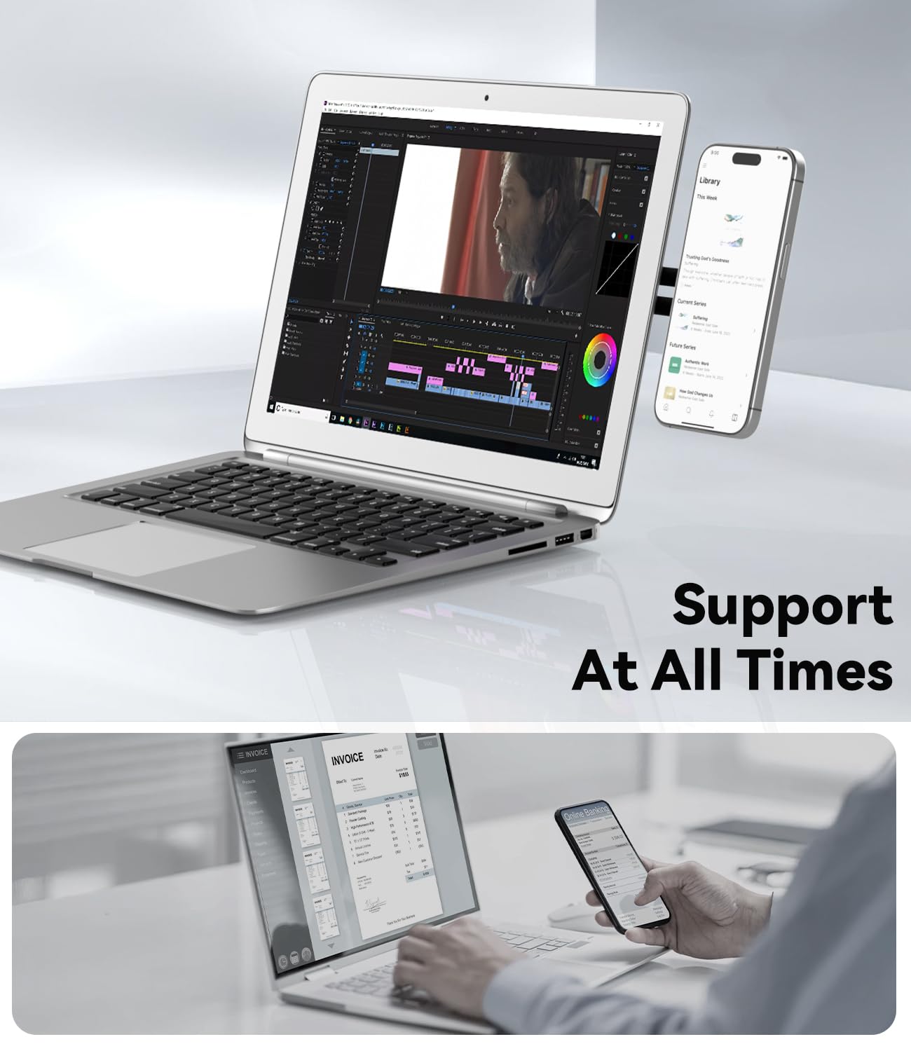 Adjustable Laptop Stand, Magnetic Phone Holder