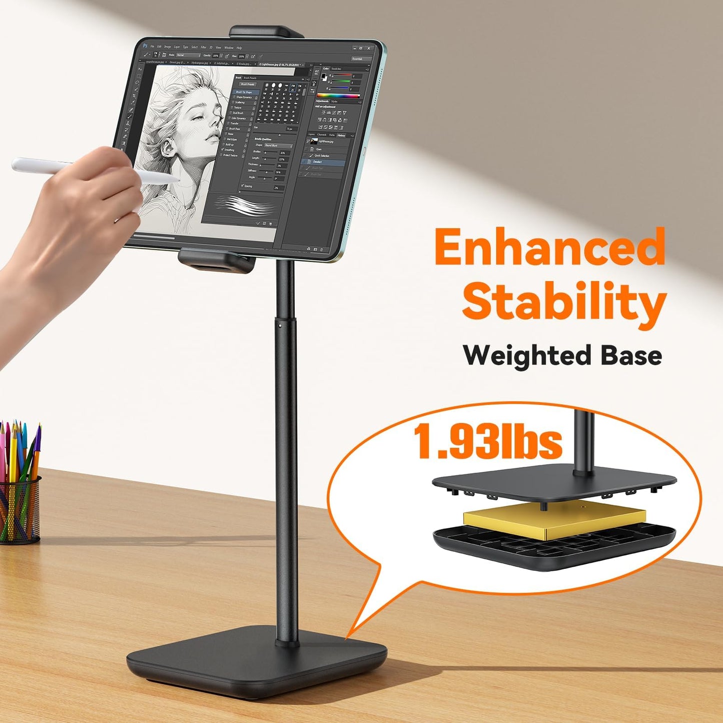 Tablet Stand for Desk with 360 Adjustable Holder Clamp Bracket