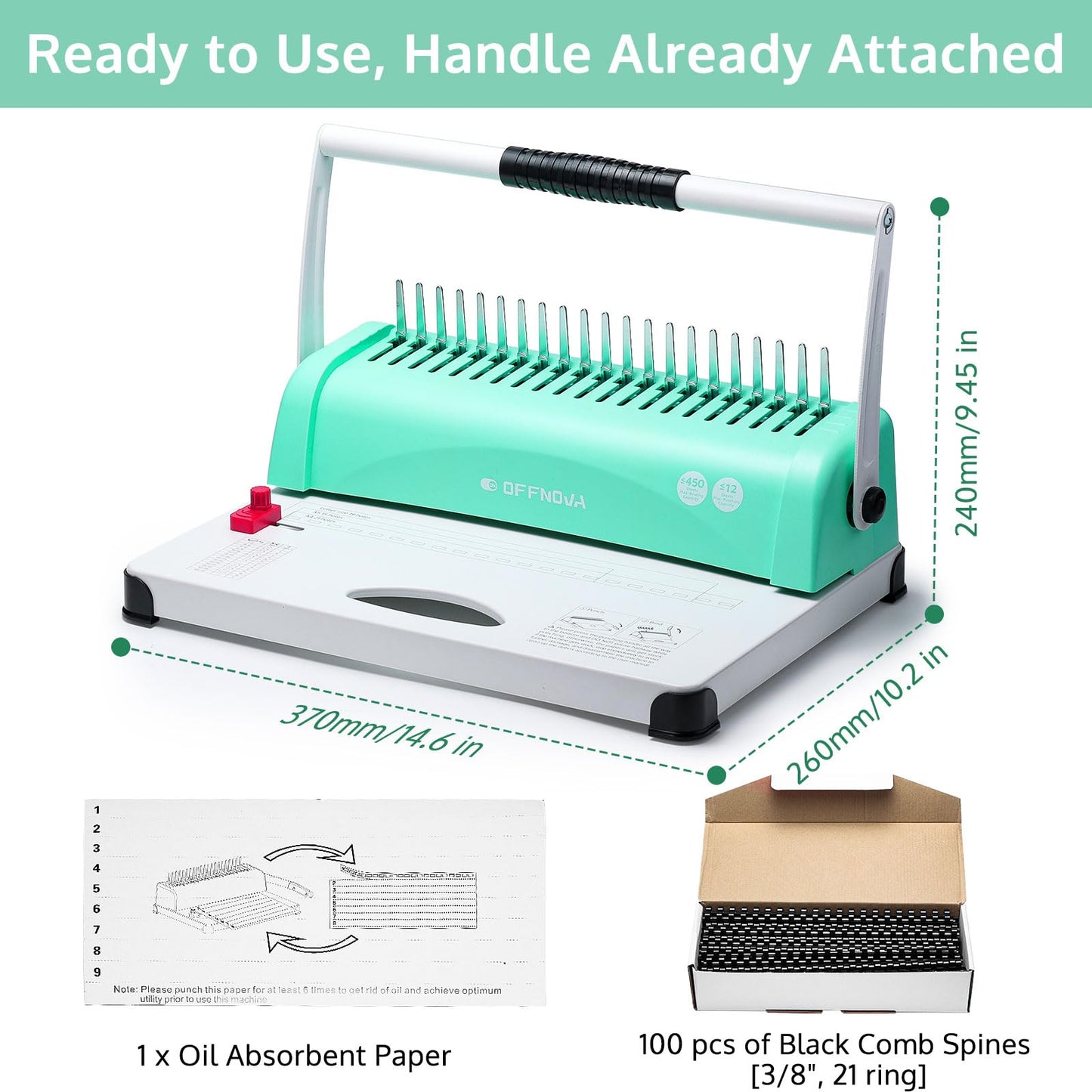 Binding Machine, 21-Hole 450 Sheets Paper Comb