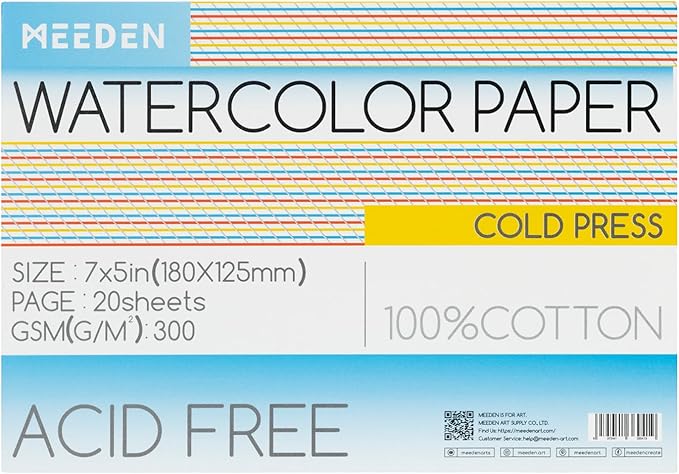 Watercolor Paper Block, 100% Cotton Watercolor Paper Pad of 20 Sheets