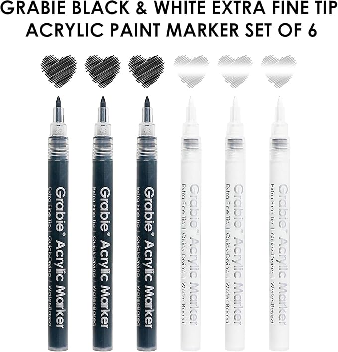 Black & White Extra Fine Tip Acrylic Paint Marker Set