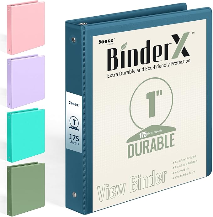 Extra Durable 3 Ring Binder, Round Ring 1 Inch