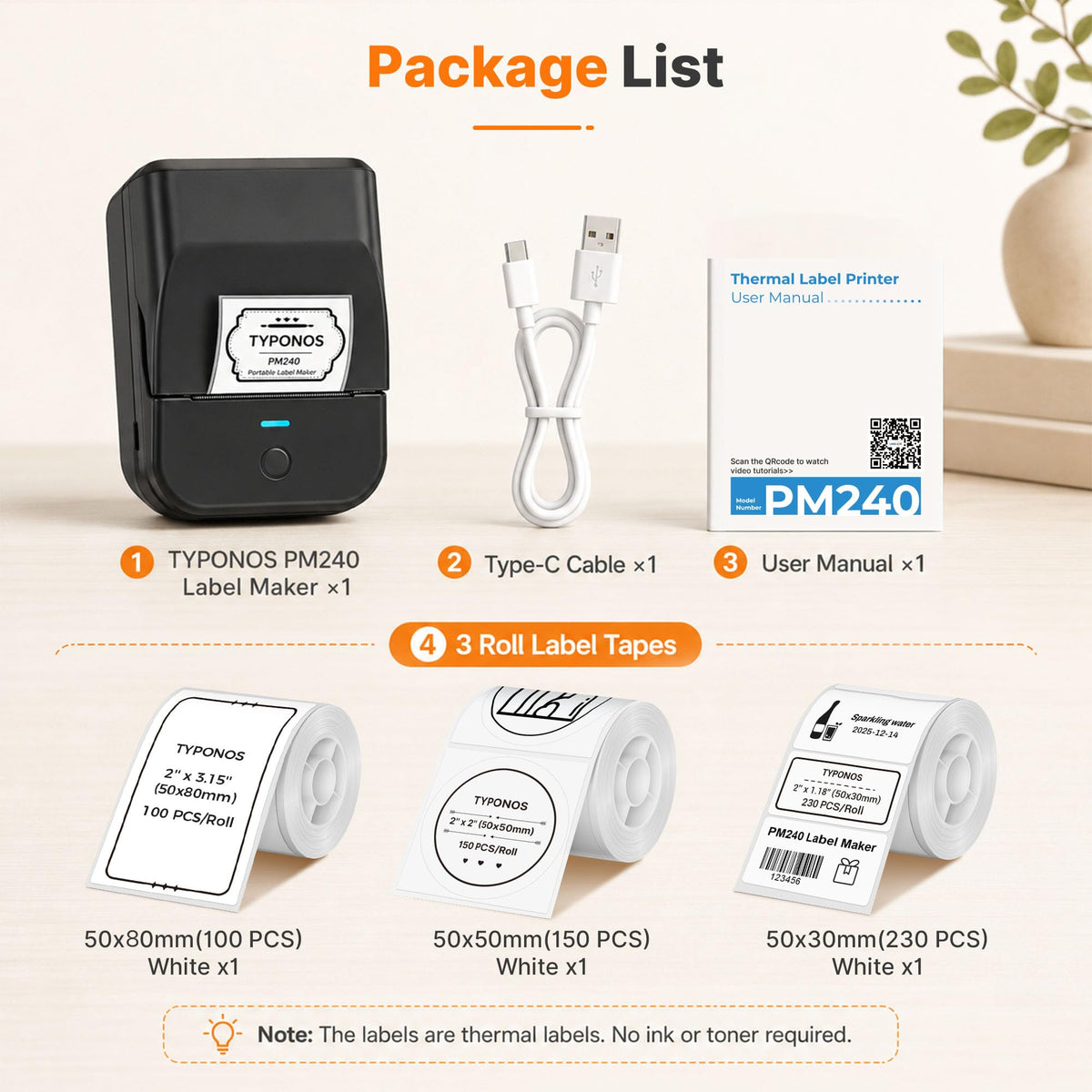 TYPONOS PM240 Label Maker Machine with 3 Tapes, Label Printer Black, Set 2