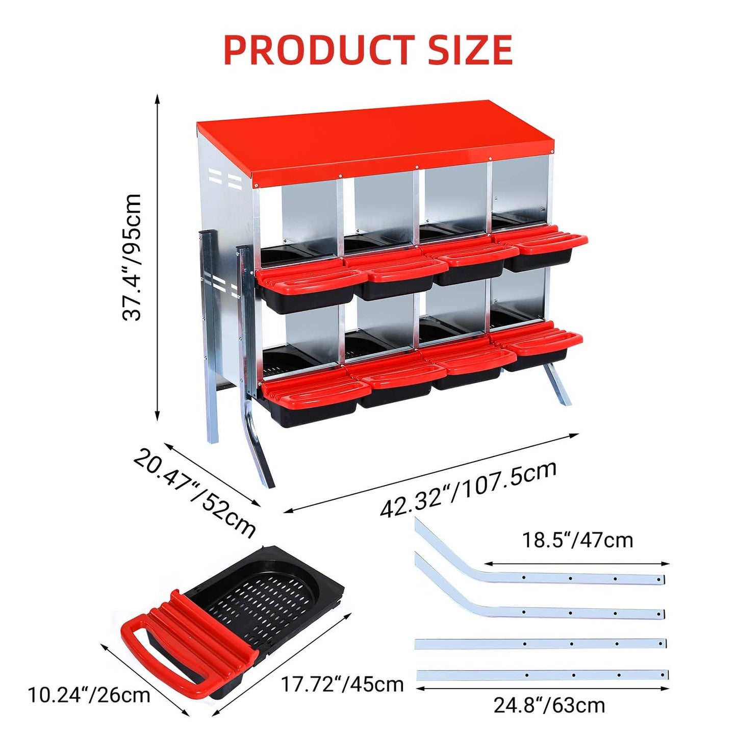 Chicken Nesting Boxes for Chickens- 8 Hole- red- with legs