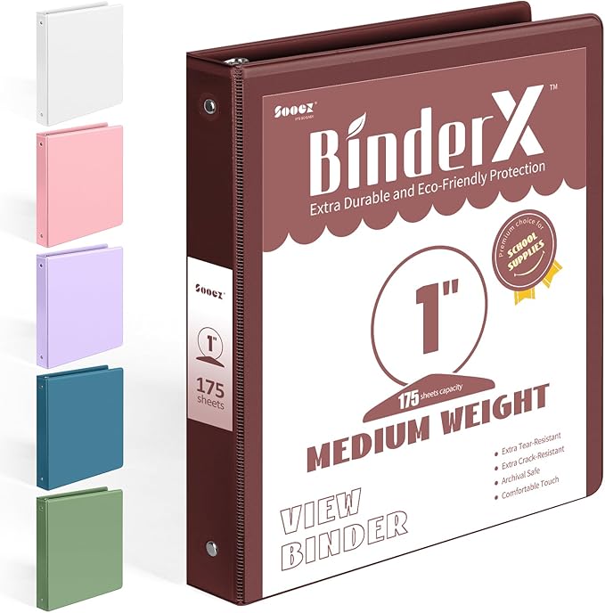 Extra Durable 3 Ring Binder, Round Ring 1 Inch