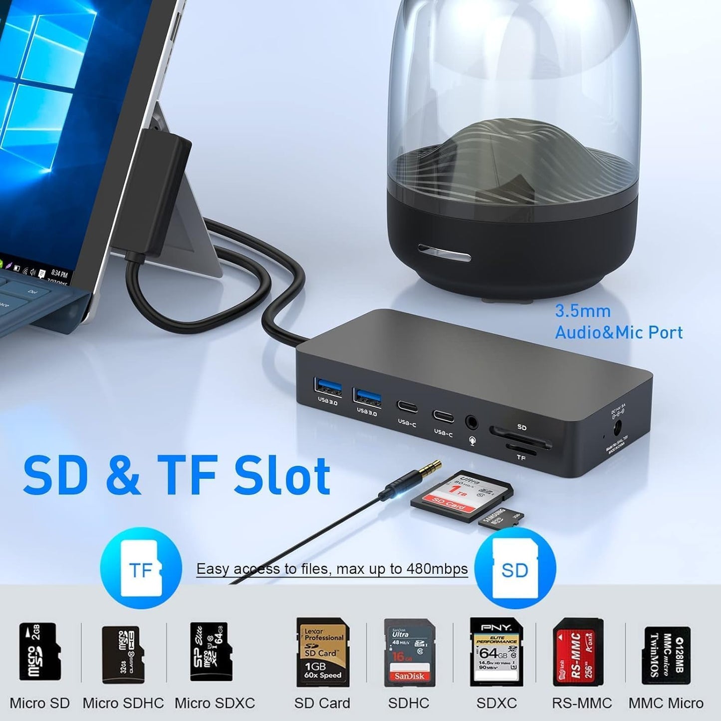 Surface Dock Triple Displays Dual HDMI+VGA- 12 in 1