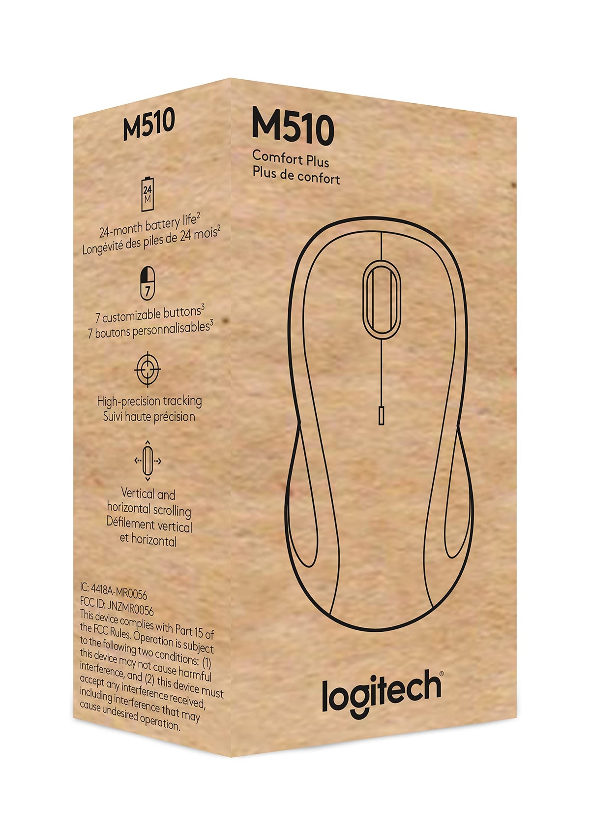Logitech M510 Full Size Ambidextrous 2.4 GHz Wireless Mouse