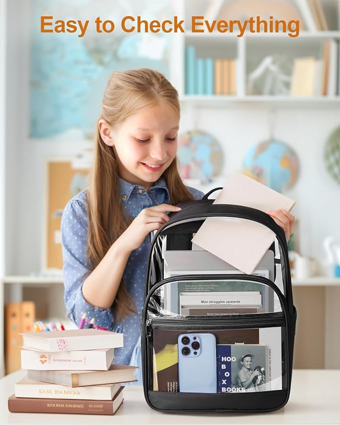Clear Backpack, Heavy Duty Transparent Bookbag for School