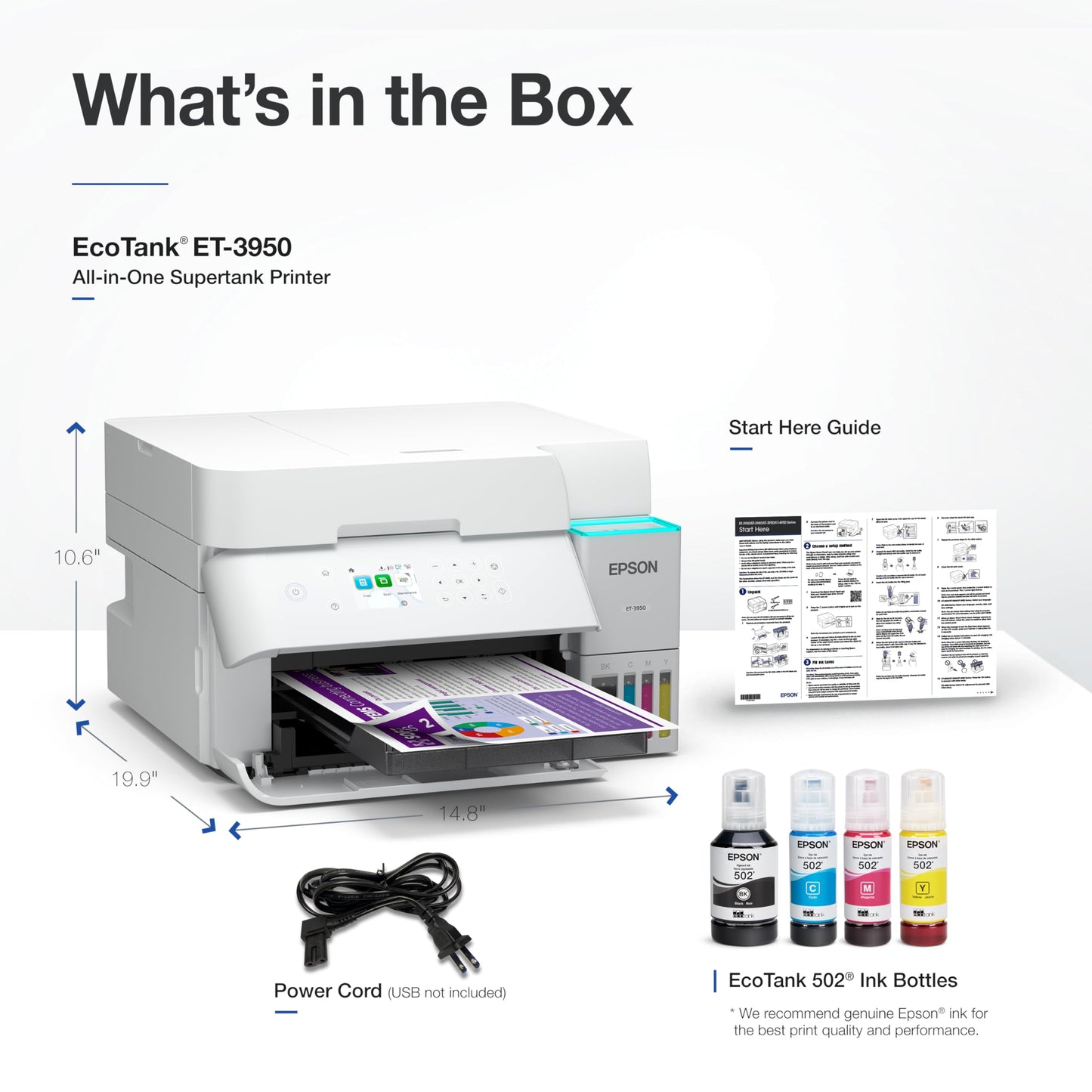 Epson EcoTank ET-3950 Wireless All-in-One Color Supertank Printer- White