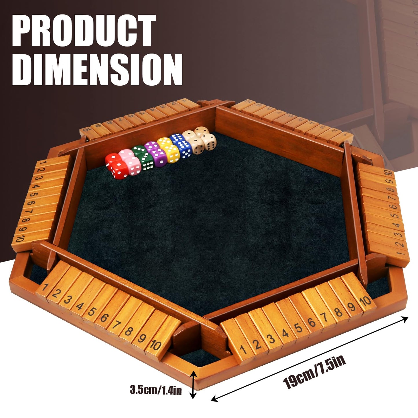 Shut The Box Dice Games, Wooden Board Table Math Game