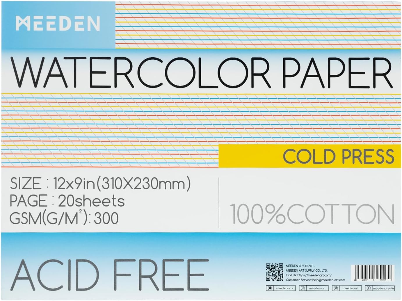 Watercolor Paper Block, 100% Cotton Watercolor Paper Pad of 20 Sheets