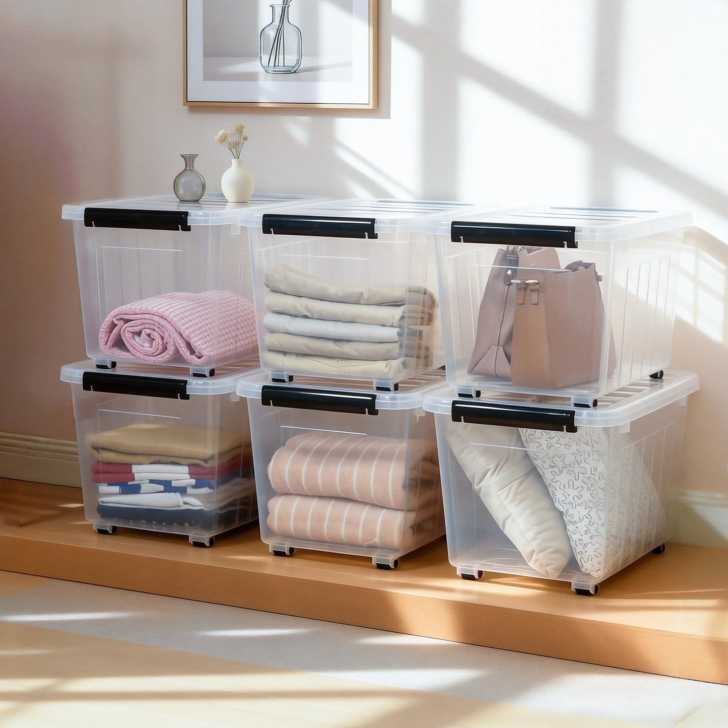 54 QT Clear Plastic Storage Bins with Lids Stackable and Nestable Storage Boxes with Lids, 6 Packs