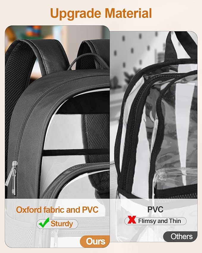Clear Backpack, Heavy Duty Transparent Bookbag for School