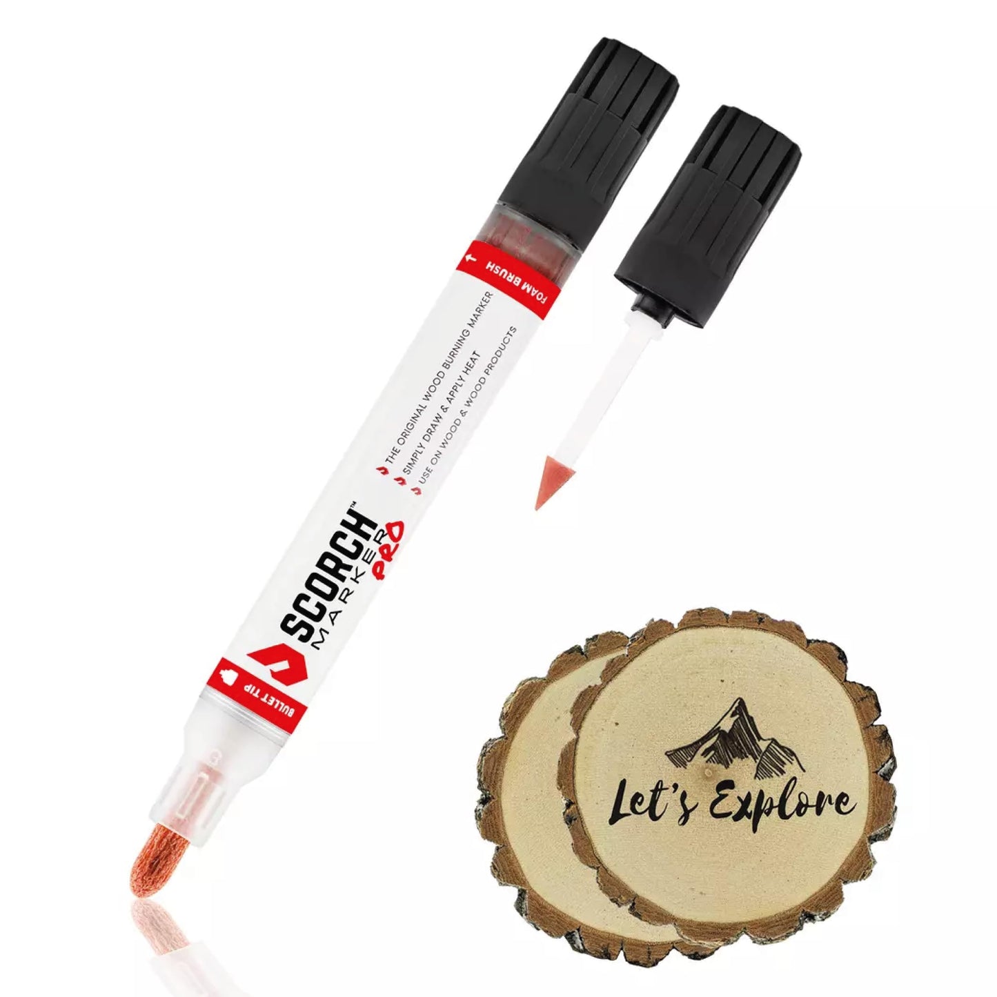 Scorch Marker - Wood Burning Marker, 2 in 1 Pyrography Kit for Adults, Woodburning Tool for Crafts, Stencils & Letters, DIY Pen Kit with Brush & Bullet Tips, Engraving Pen for Wood Burning Projects