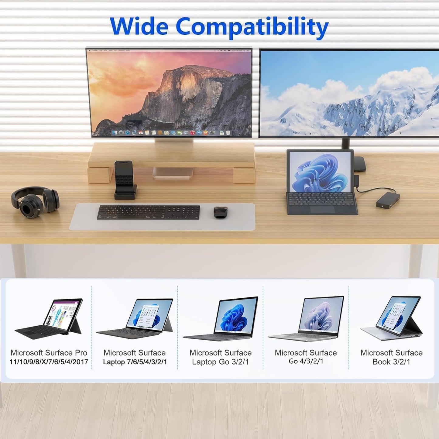Surface Dock Triple Displays Dual HDMI+VGA- 12 in 1