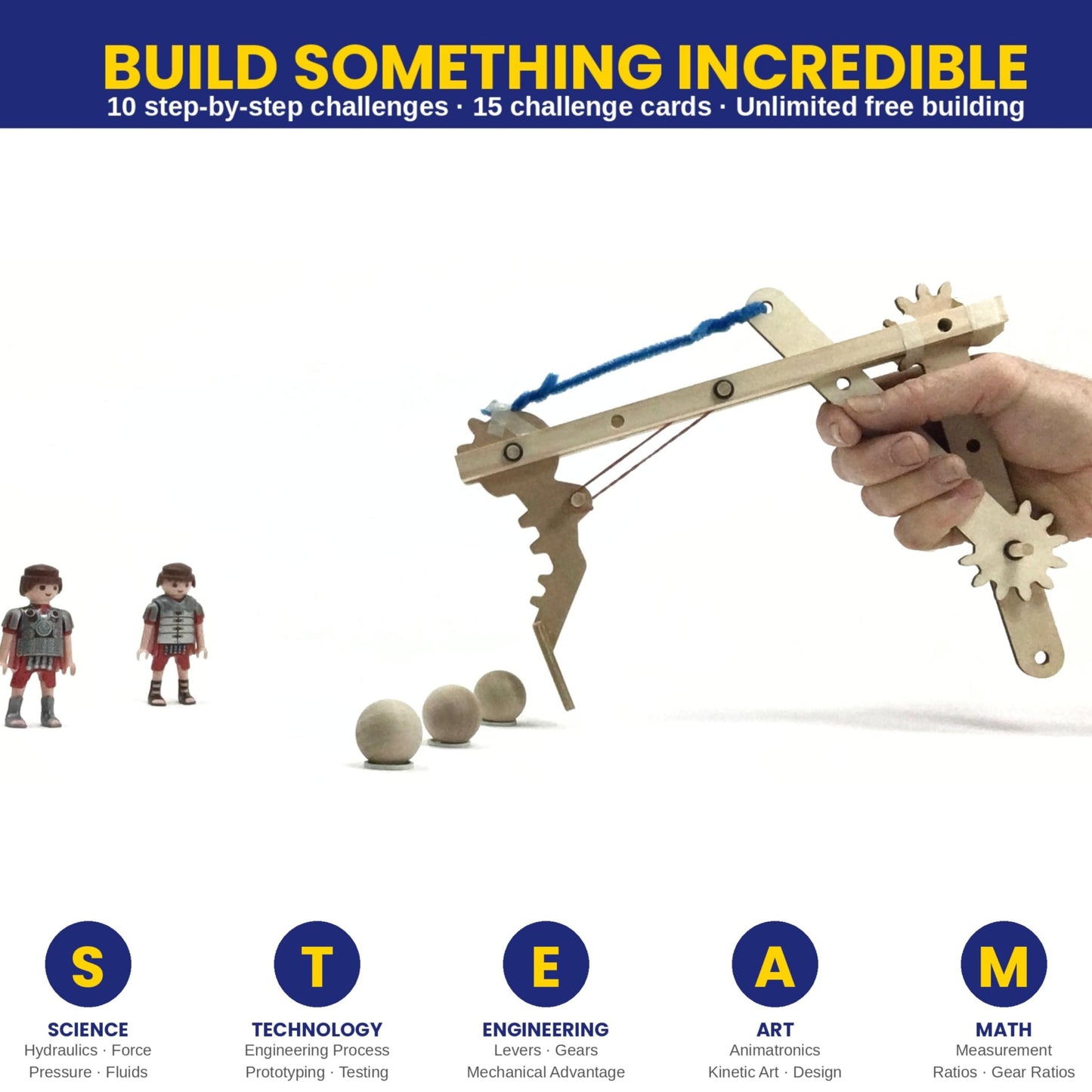 PATHFINDERS Engineering Maker Set — Real Wood STEM Building Kit | Hydraulics, Gears, Levers & Pulleys | 10 Challenges + 15 Challenge Cards