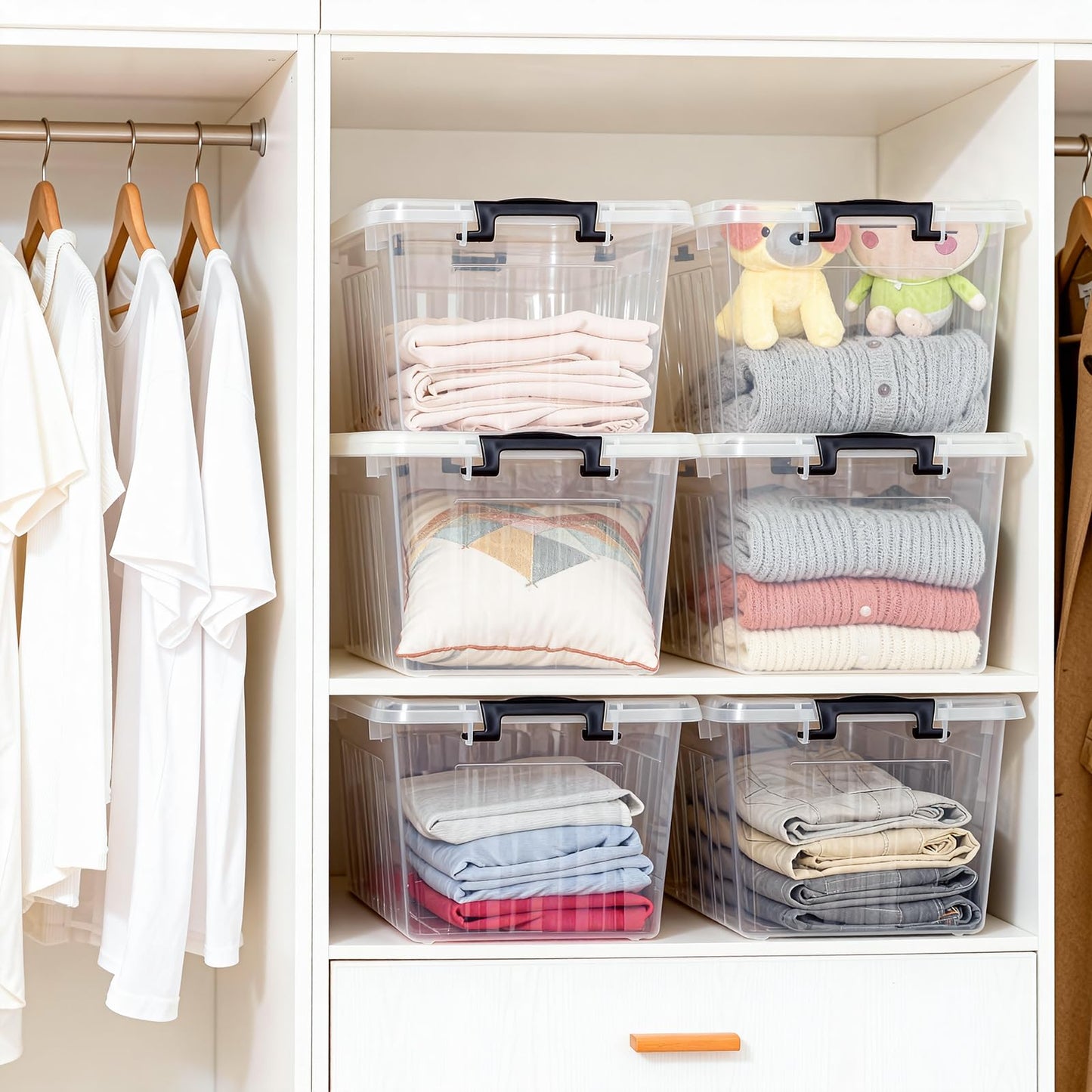 22 QT Clear Plastic Storage Bins with Lids Stackable and Nestable, 6 Packs