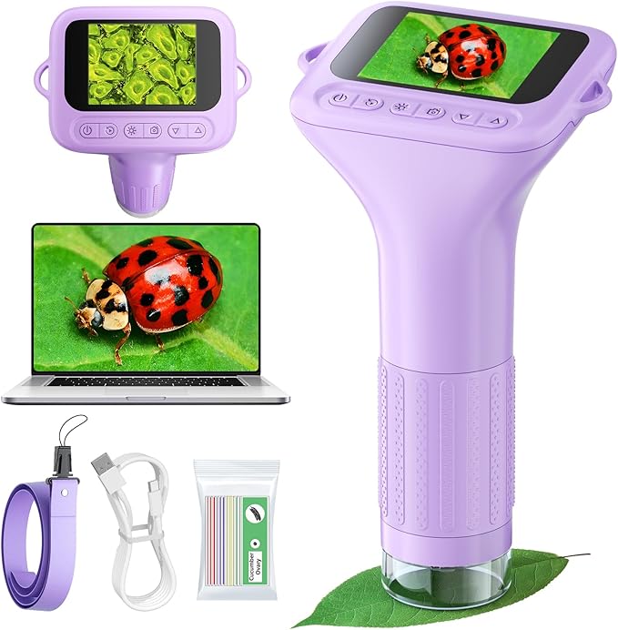Odatay Microscope for Kids with 12 Slides, 100X-1000X 1080P Digital Handheld Kids Microscope, Mini Portable Pocket Miniscope Science Toys Gifts for 3+ 4 5 6 7 8 9 10 11 12 Year Old Boys Girls, Pink