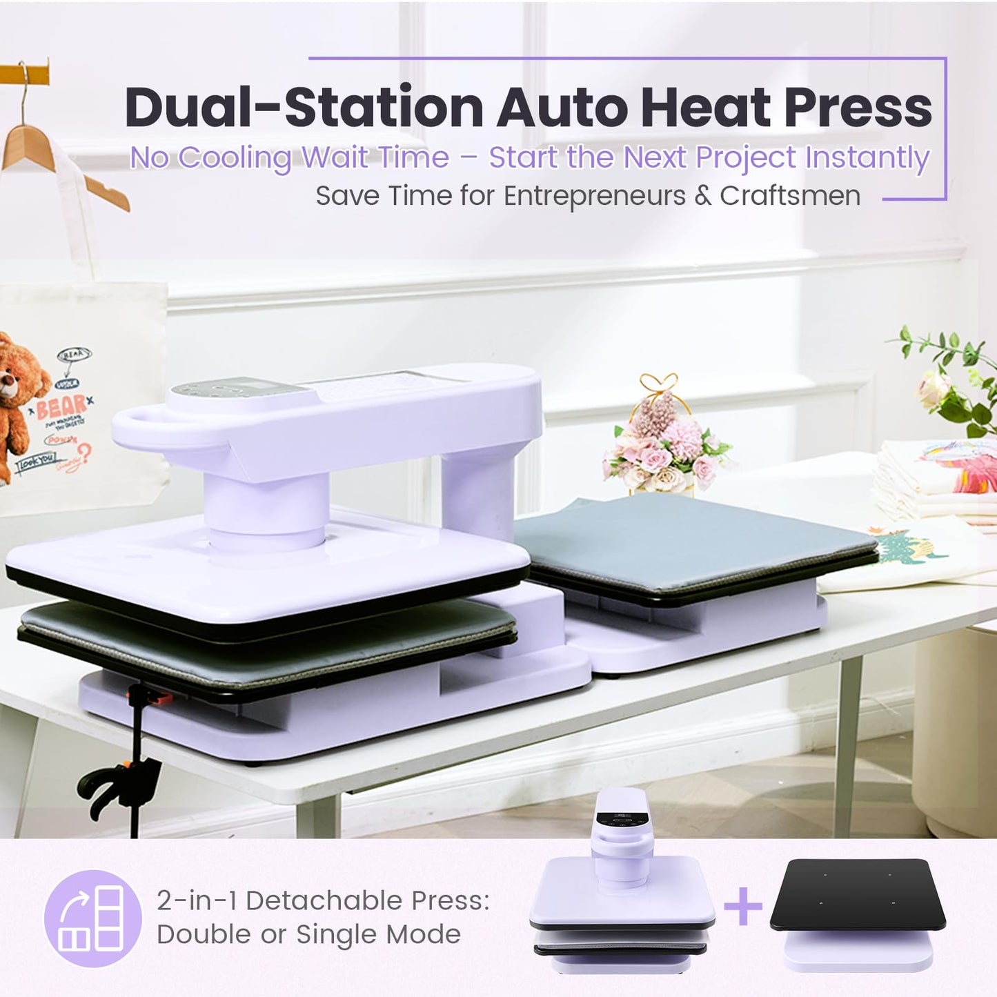 360° Dual Auto Heat Press 15x15 with Double Workbench