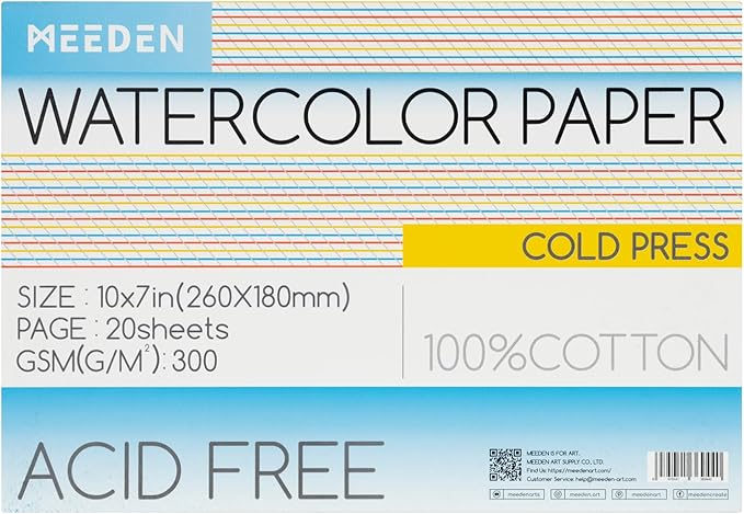 Watercolor Paper Block, 100% Cotton Watercolor Paper Pad of 20 Sheets