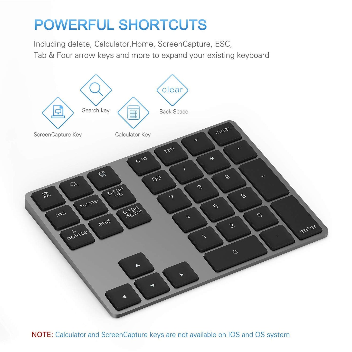 Bluetooth Number Pad, Aluminum Rechargeable Wireless Numeric Keypad