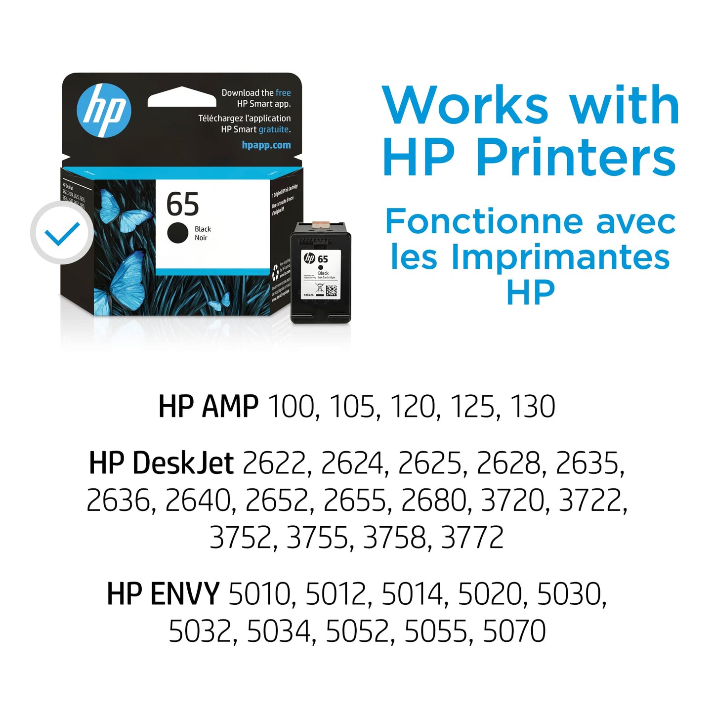 HP 65 Black Ink Cartridge, Works with AMP 100, DeskJet 2600, 3700; Envy 5000, (Pack of 2)