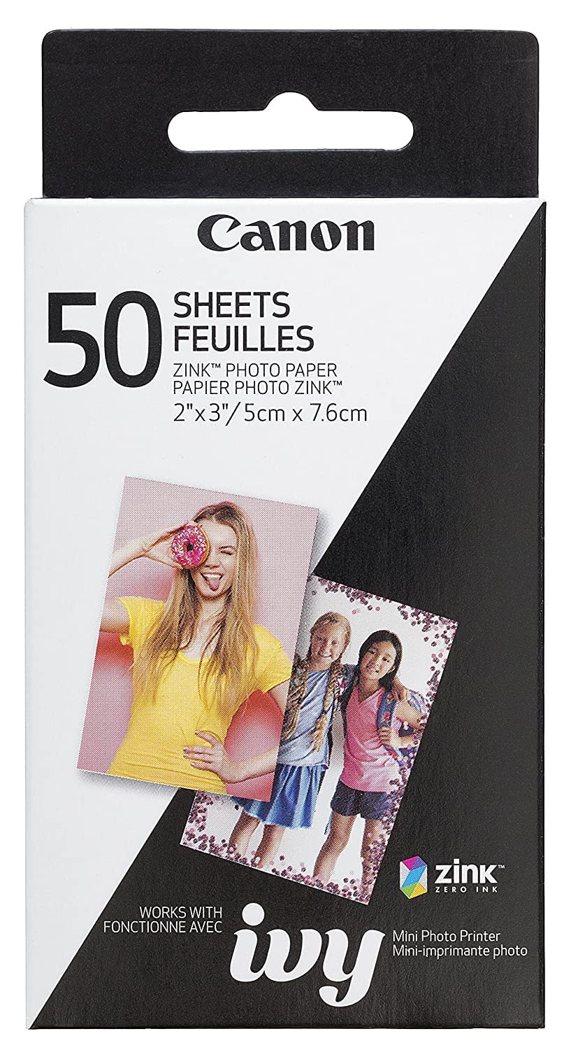 Canon ZINK Photo Paper Pack, 50 Sheets & IVY ZINK Pre-Cut Circle Sticker Paper, 20 Sheets & Zink Photo Paper Pack, 20 sheets, White, 2" X 3". (3214C001)