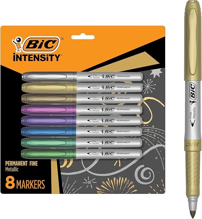 Intensity Metallic Permanent Markers, Fine Point, 8-Count Pack of Metallic Markers