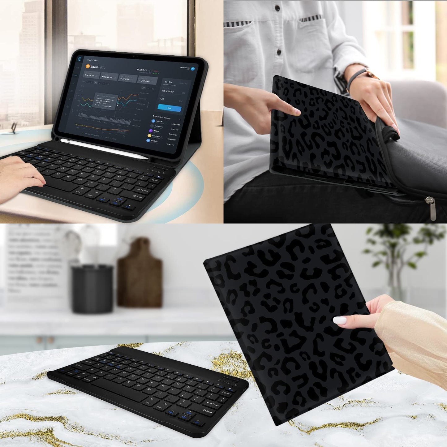 TopPerfekt Case Keyboard for iPad Gen 11th (A16) 11-inch 2025 / 10th 10.9-inch 2022,Detachable, Rechargeable, Magnetically Absorbent,Pencil Holder for 10.9 inch Case with Keyboard- Black Leopard