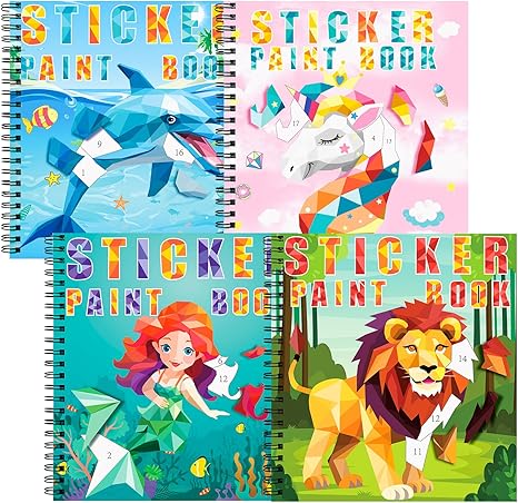 Paint Books, Paint by Stickers, Sticker by Numbers