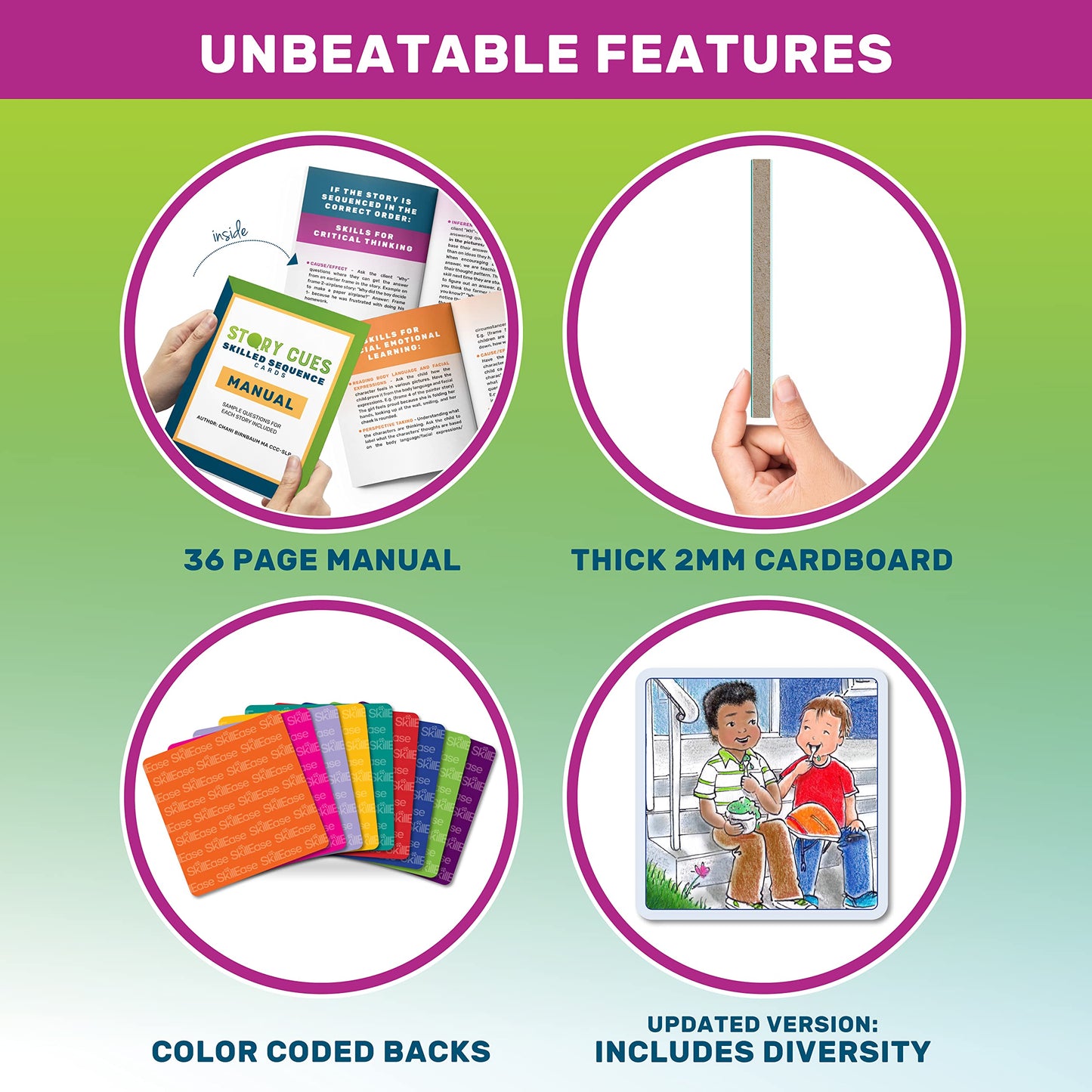 SkillEase Story Cues Skilled Sequencing Cards, Speech Therapy Materials, Social Skills Game