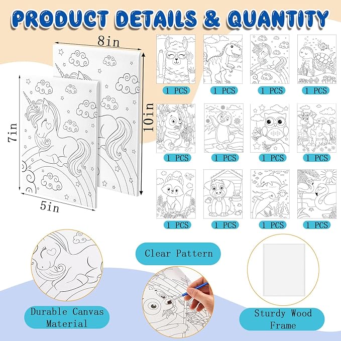Pre Drawn Canvas for Painting- 12 Pcs- 5x7