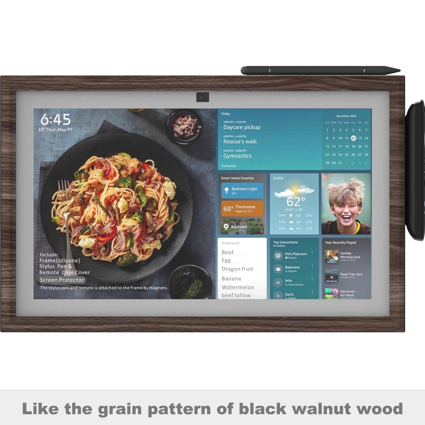 Wooden Frame for Echo Show 15,Echo Show 15 Screen Protector, Stylus Pen, Remote case Covers. (Dark Brown(Black Walnut)