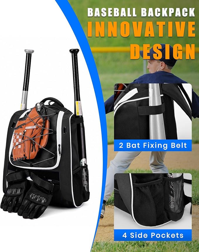 Youth Baseball Bag-Baseball Backpack for T-Ball & Softball Equipment with Fence Hook
