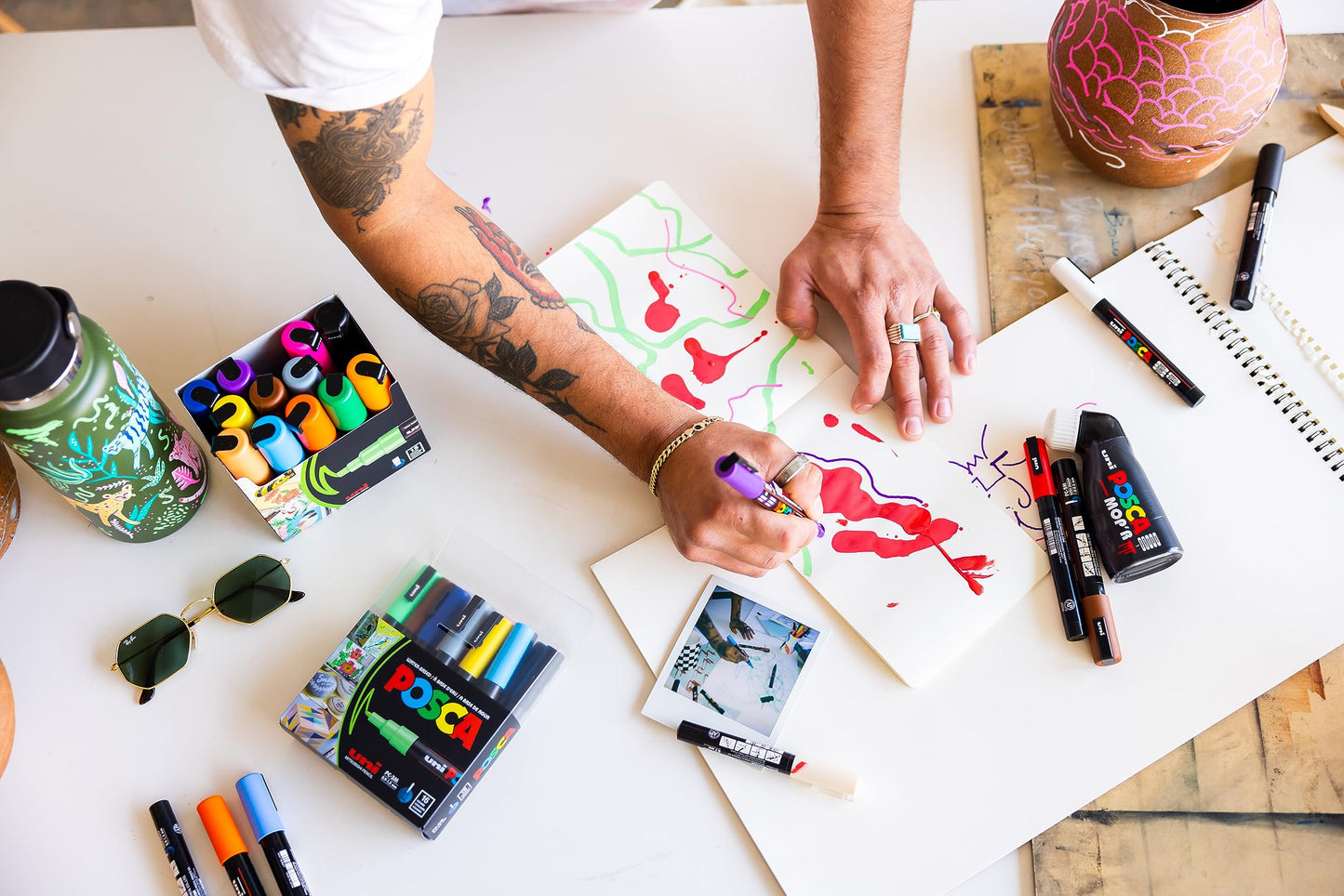 Posca Markers Set, 8 Medium Paint Markers 5M – Warm Tones – Ivory, Beige, Apricot, Ochre, Bright Yellow, Ruby Red, Dark Red, Cacao Brown