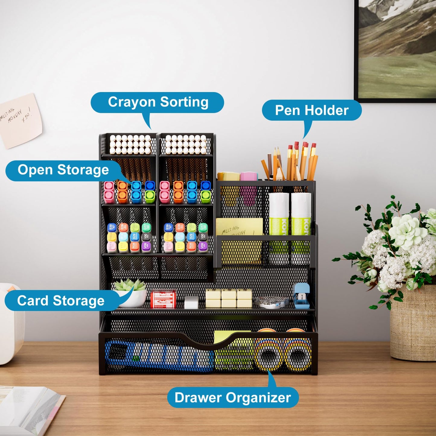 Mesh Pen Holder for Desk, Multi-Functional Pencil Organizer