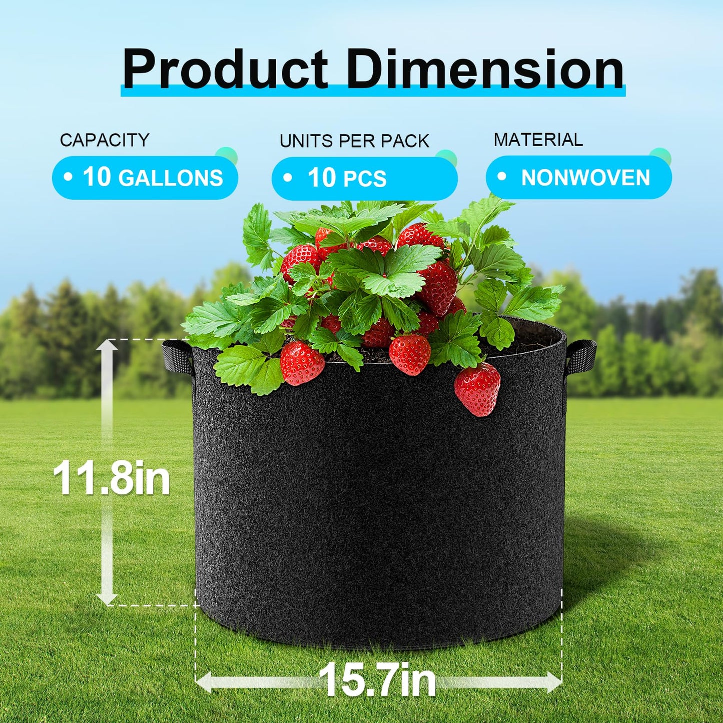 10-Pack Fabric Grow Bags 10 Gallon