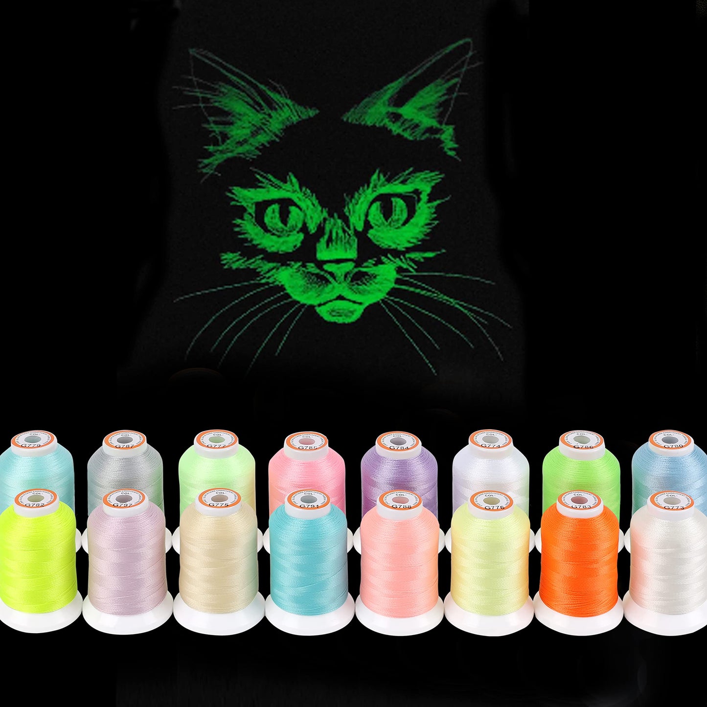16 Colors Luminary Glow in The Dark Embroidery Machine Thread Kit